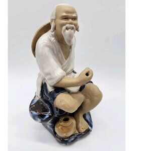 Vintage Chinese Mudmen Fisherman Shiwan Pottery Figure Signed Bombay Co (No Rod)